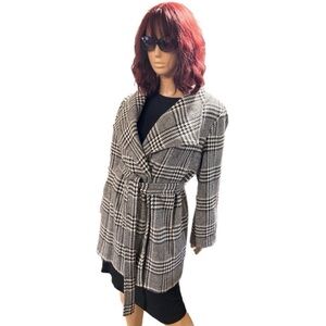 Calvin Klein Black and White Houndstooth Wool Blend Coat NWOT--(58% OFF)